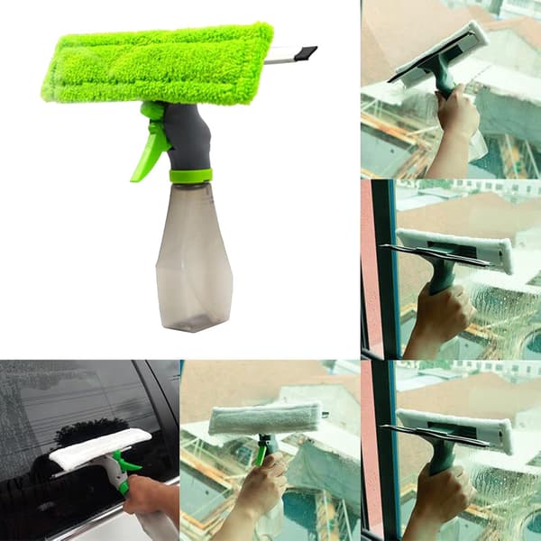 Multifunksjons vindusrengjøringssett med mikrofiber-sprayer