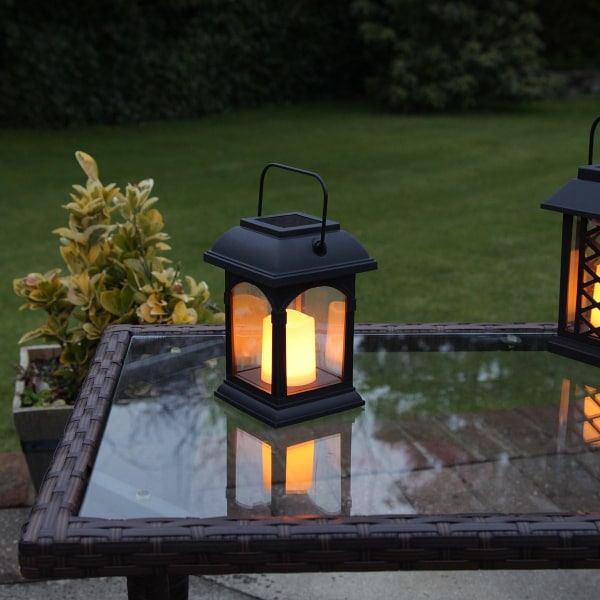 Matte Sort Udendørs Dekorative Solcellelanterner med LED-Lys