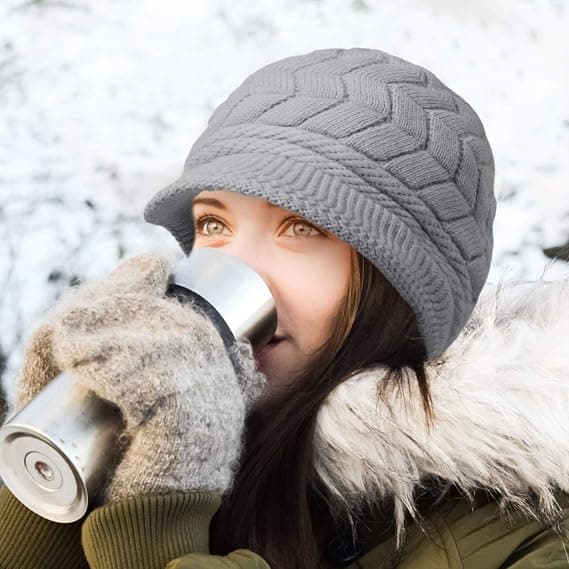 Vintermössa för kvinnor, varm stickad slouchy ullhatt med