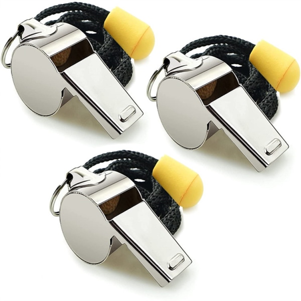 3pcs Stainless Steel Sports Whistle with Lanyard, Loud and Crispy