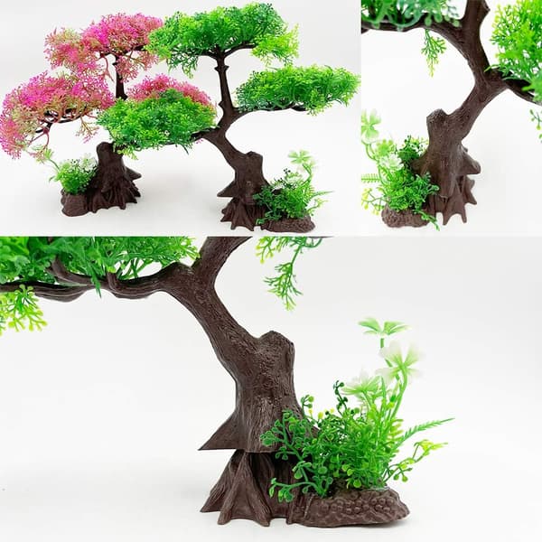 Akvarium Plast Kunstig Plante Sett (Medium/9.4\", Høyrosa)