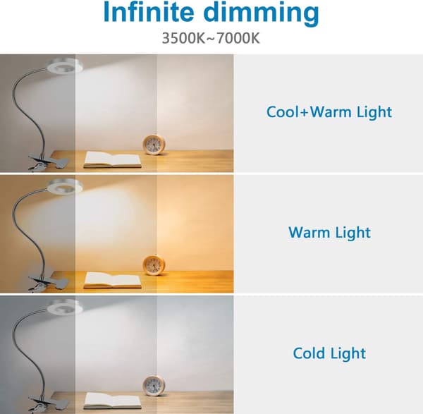 8W 48 LED Klipslampe for skrivebord 360° Fleksibel klipslampe for lesing 3