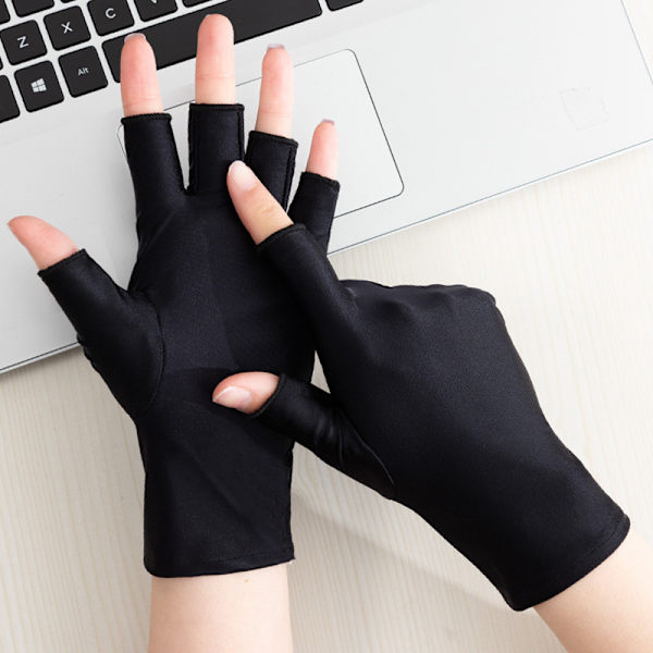 UV-skyddande Is-Silke Spandex Halvfingerhandskar Manikyr Ge