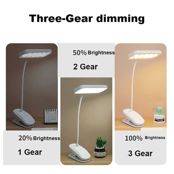 LED-bordlampe med øyevern, klips, USB-oppladbar
