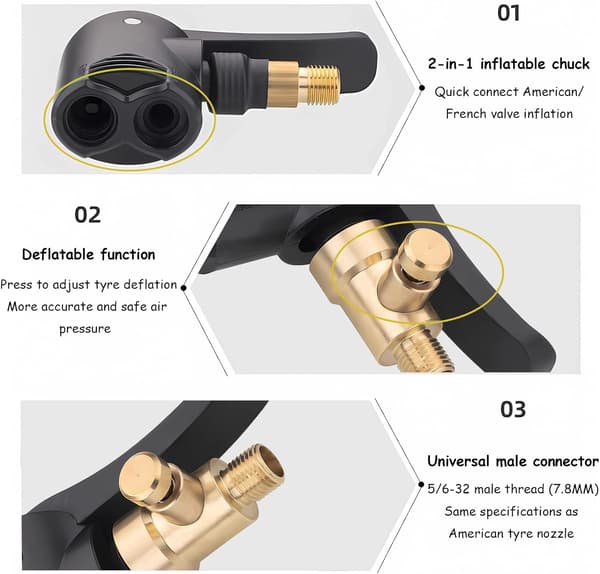 Bil Dækventil Adapter, Messing Inflator Dysespids, 2 i 1 Låsende Luft