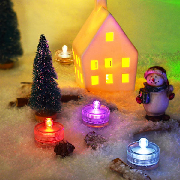 RGB Vanntette Undervanns Runde Mini LED Te Lys Submersible L