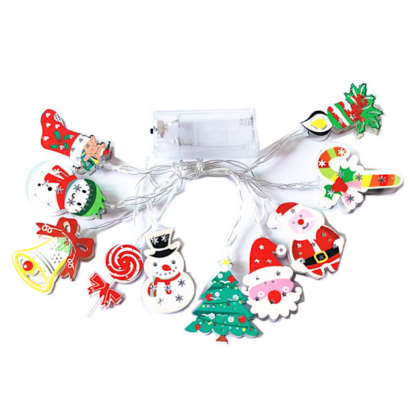 LED-ljusslinga med jultomte, snögubbe och andra julmotiv för julgranen