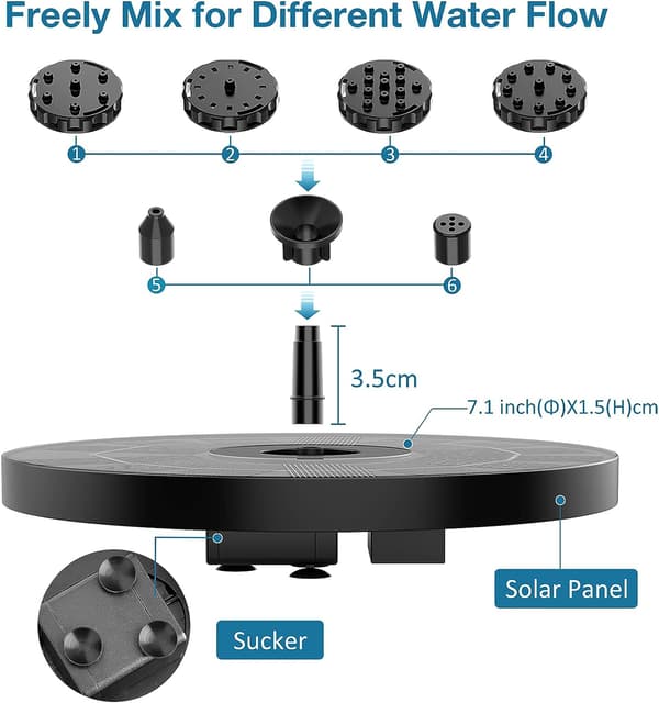 Solcellsdriven Flytande Fontän för Utomhus 3.5W Solpanelpump med 6 Munstycken