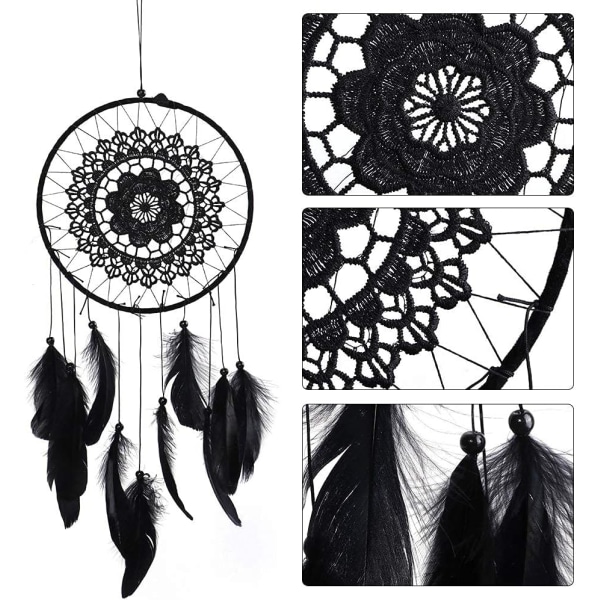 Black Dream Catcher, Dream Catcher med perler og fjær for Be