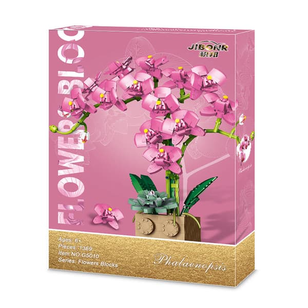 Rosa Byggstenar Blomma Orkidé Serie Bonsai Flicka Bygg Leksak