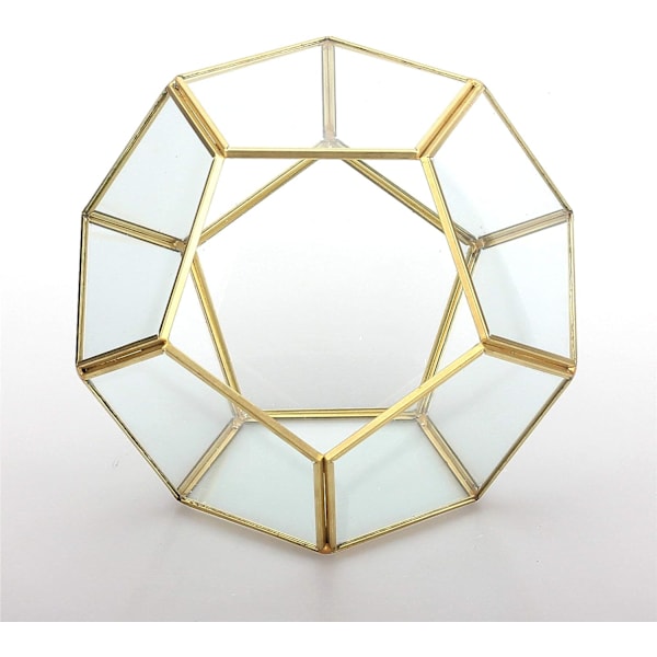Guld Glas Geometrisk Terrarium, 5.9 tommer Pentagon Regulær Messing