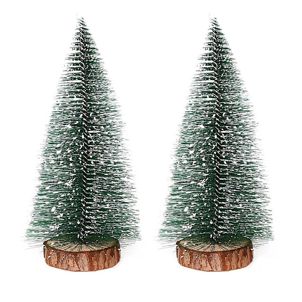 2 stk. 10 cm Mini Juletræer, Træer med Træbund, Julebord