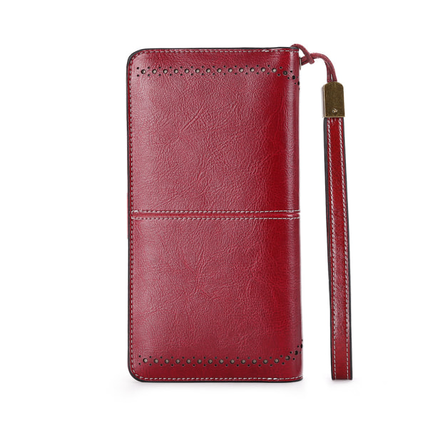 Wine red European and American wallet Women's long zipper Leather