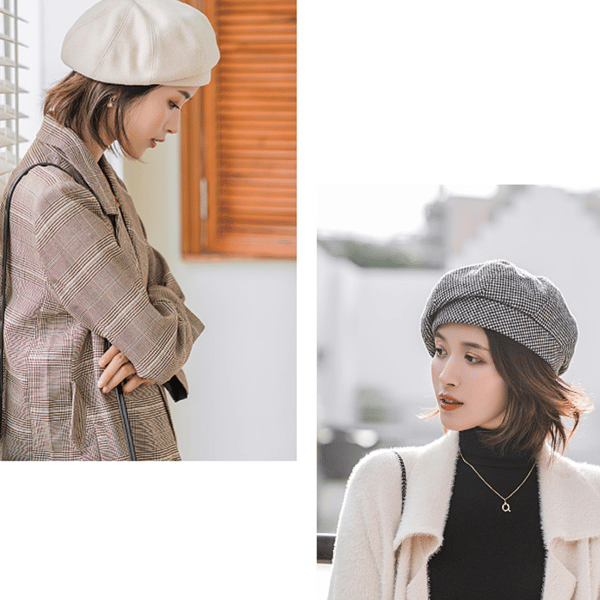 Efterårs- og vintertusindfugle-beret til kvinder i britisk retro-stil