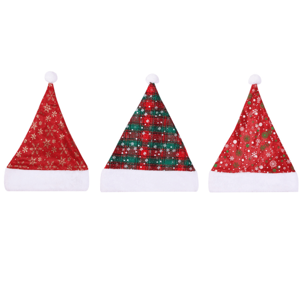 3 Styk Tykke Julehatte Rød Tartan Julemandshat Julepynt