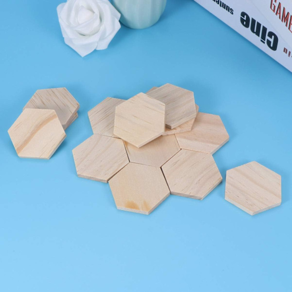 25 stk Ubehandlede Trebiter Hexagon Trehåndverk Pynt