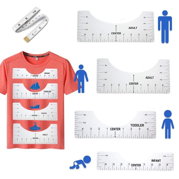 4-delad T-shirt justering verktyg T-shirt linjal guide sublimering centrering linjal verktyg T-shirt vinyl verktyg för tyg design