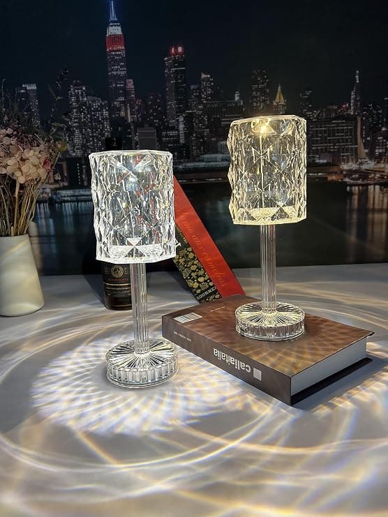 Laddbar Rosaskugga Bordlampa, Kristallvinglas, Touch och