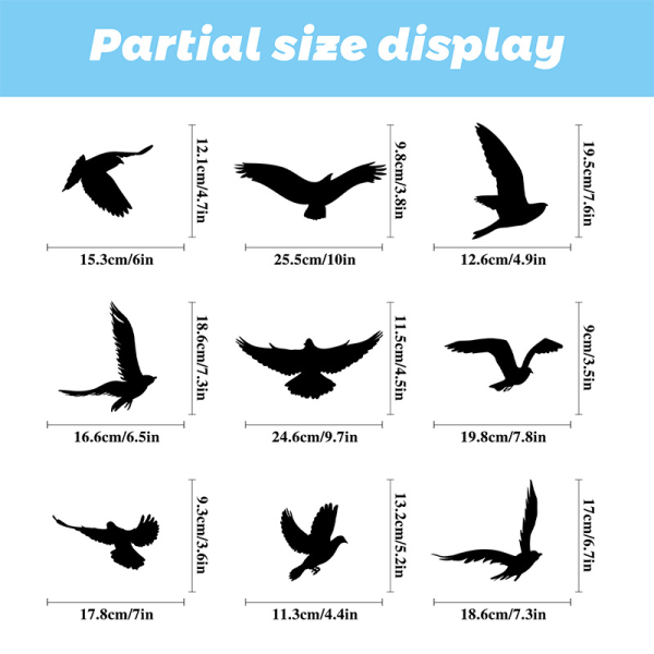 37 Törmäyksenestoikkuna-tarraa Lintujen Muotoisia Ikkunatarroja
