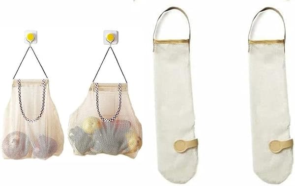 Hängande nätpåse, förvaringspåsar för kök, potatis, lök, vitlök