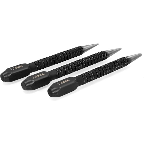 Nagelstämplar, 1,5, 2, 3 mm, Set om 3