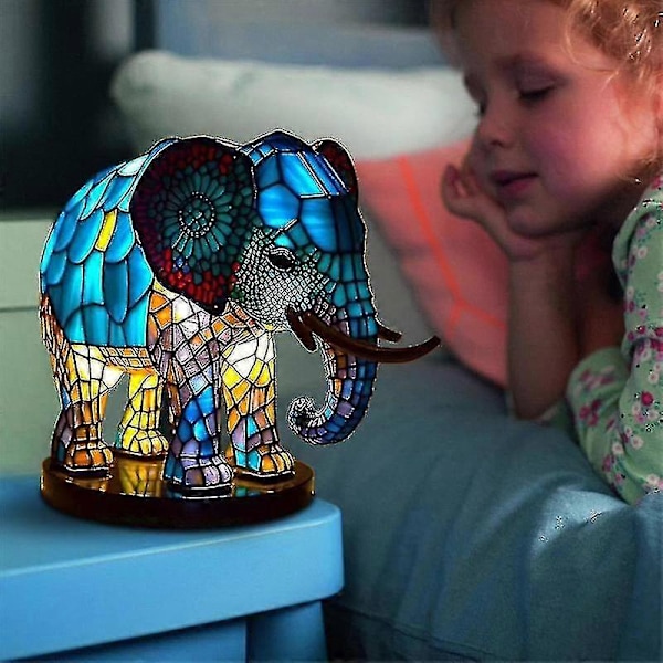 Elefant Dyr Lampe Farverig Harpiks Lampe Til Tiffany Lampe Bordlampe (Ugler)