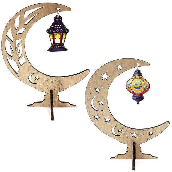 Ramadan Eid Mubarak Ornament Trä Moon Star Light Bordsskiva DXGHC