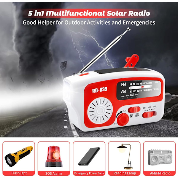 Bärbar nödradio Solar Dynamo Power Uppladdningsbar Hand Cra