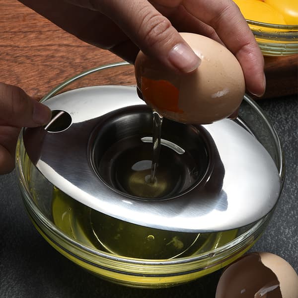 Eggvite- og eggeplommeskiller i rustfritt stål, 6 x 14 x 9 cm