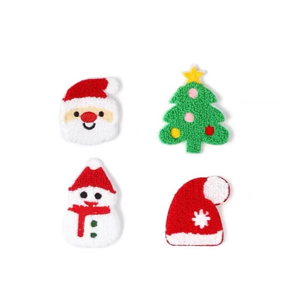 4-delad julset med broderad älg, tomte och julgran