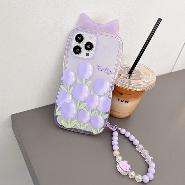 2 stk. Lilla Tulipan Blomsterbånd til iPhone 13 Pro Max med Kæde C