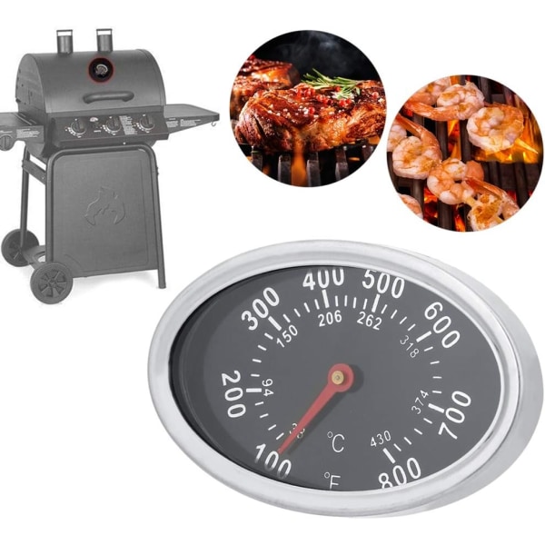 1 stk. Ovale BBQ Røyker Grill Termometer, Rustfritt Stål