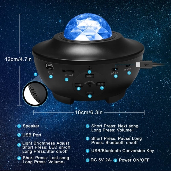 Stjärnhimmelsprojektor, LED-roterande galaxmoln nattlampa med