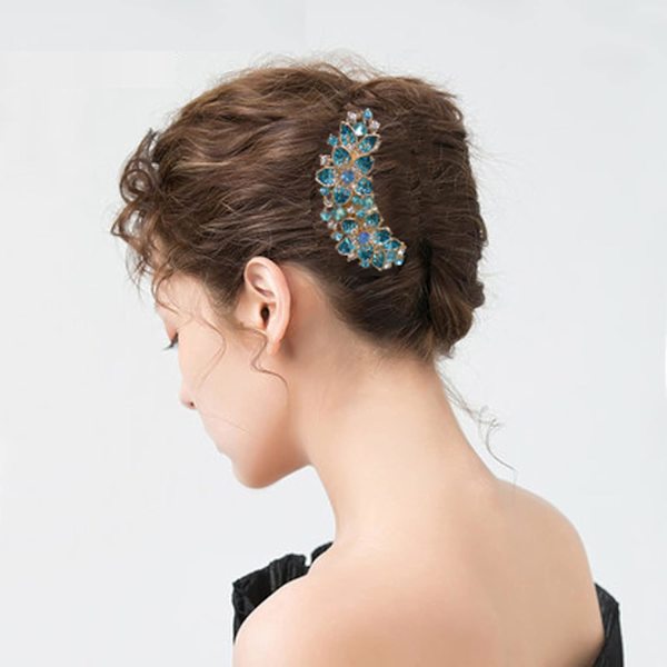 (Blå) Kvinners Rhinestone Inlagt Blomst Hårkam Hårspenne Barrette A