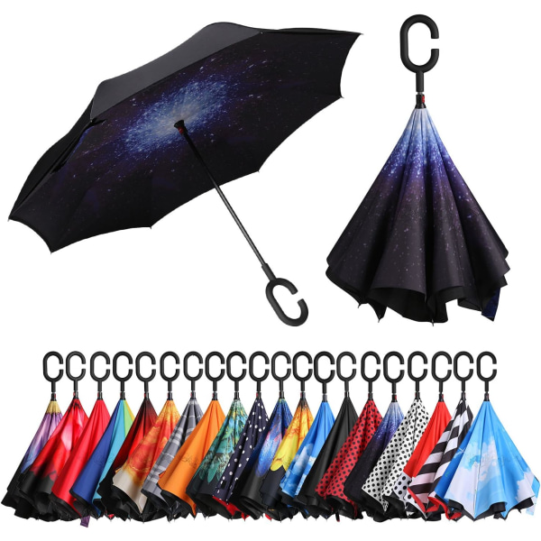 Inverterat paraply, dubbellager UV-skydd vindtätt paraply,