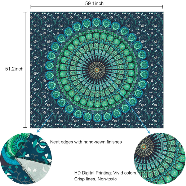 Bohemisk Mandala Väggbonad Hippie Väggbonader Psykedelisk Påfågel B