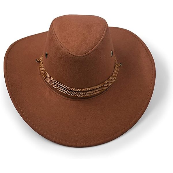 Cowboyhatt, Filt Faux Läder Solhatt, Mocka Resekeps, Western