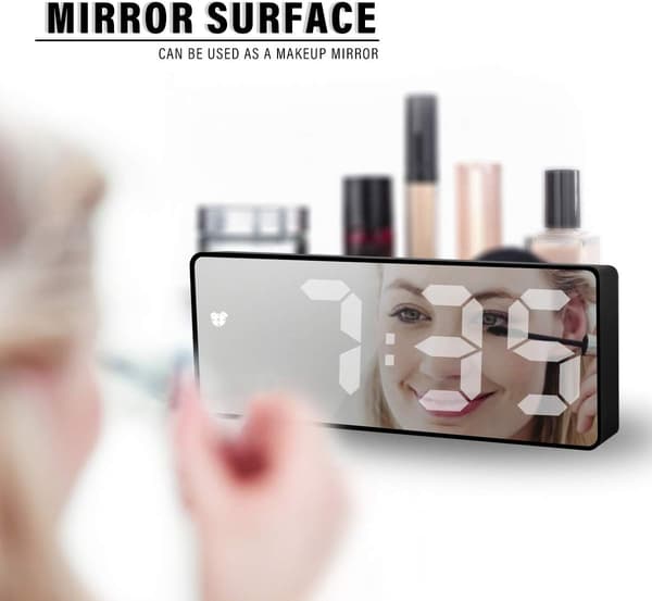 Med Black Mirror Digital Vækkeur, 6,7\" LED Spejl Digital Al