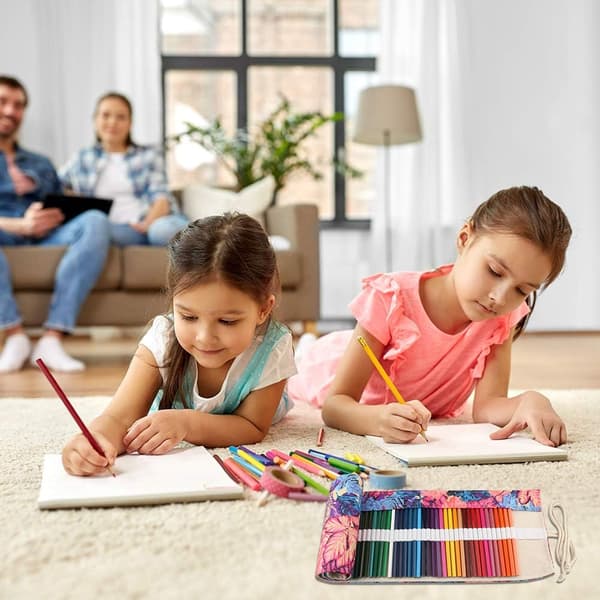 Canvas Blyantspose, 72 Huller Rulle Blyantsæt Multifunktionel Canvas