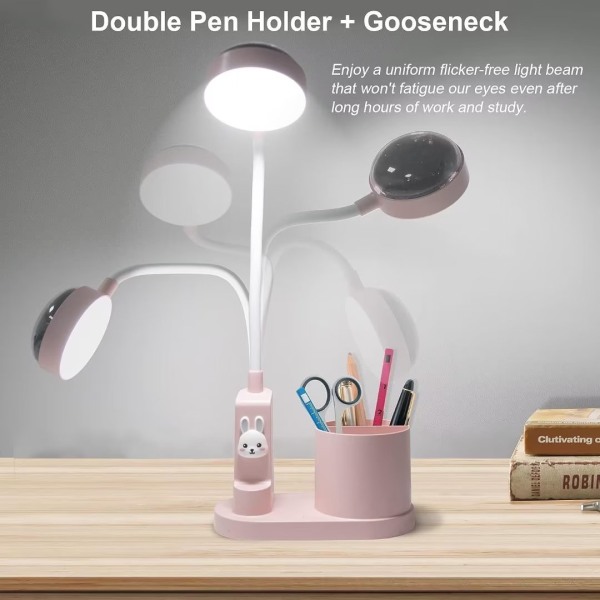Barnebordlampe, skrivebordslampe med pennholder, automatisk fargeendring