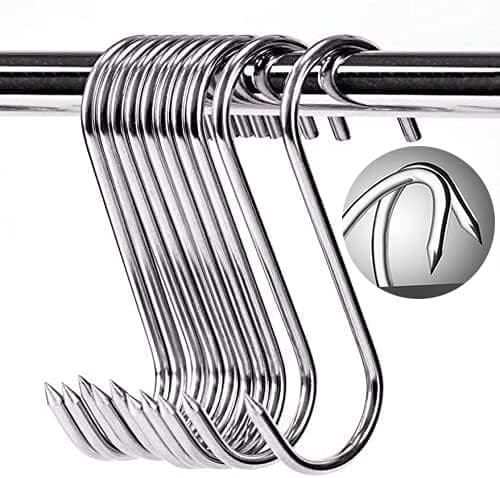 10 Rustfrie Stål Slagterkroge, S-Kroge, 100x4mm, S-Krog til BBQ