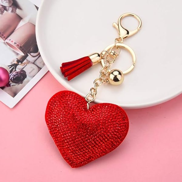 Bling Glitter Nyckelring Kristall Rhinestone Love Heart Design Key R