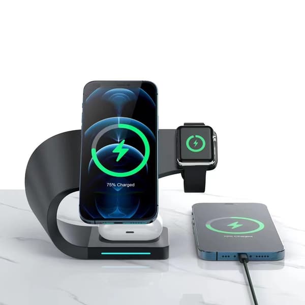 （Svart）4-i-1 Trådløs Lader Smart Stasjon For Apple Serie Iph