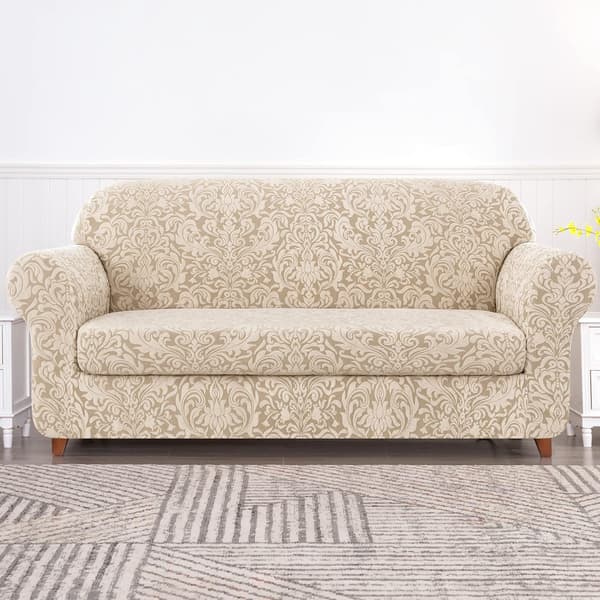 Soffaöverdrag Couchöverdrag 2-delad Jacquard Damask Slipcovers med Se