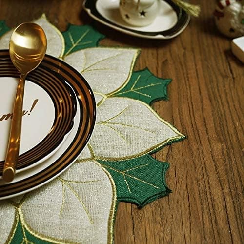 Underlägg Set om 4, Applicerad Guld med Grön Broderad Blomma