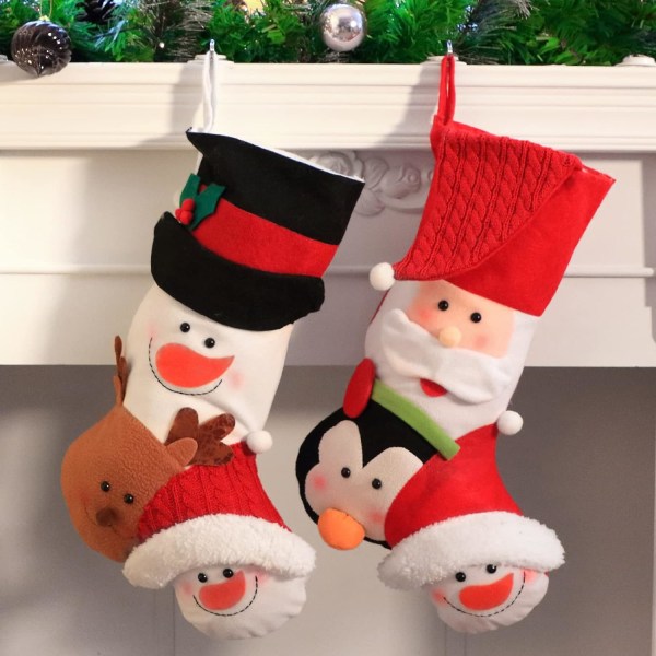 2 Pcs Large Christmas Stockings Kit Santa Snowman Reindeer Pengui