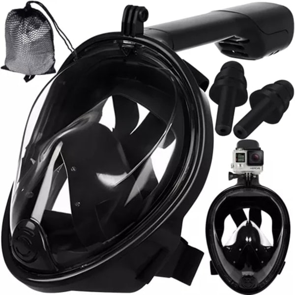 Snorkelmaske Heltdækkende - Snorkling - S/M Sort