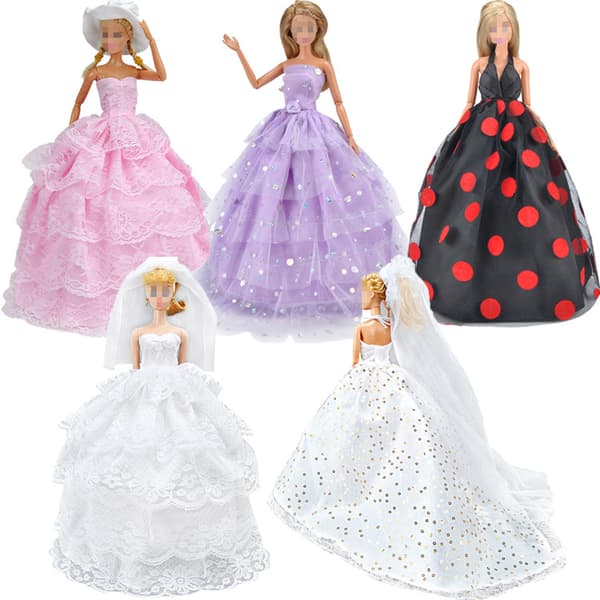 5 st Barbie Kläder Tillbehör Dockbröllopsklänning Prinsessa D