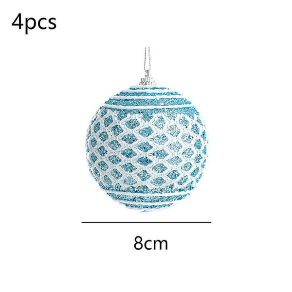 4 stk Julerkule 8cm Glitrende Kulepynt (blå)