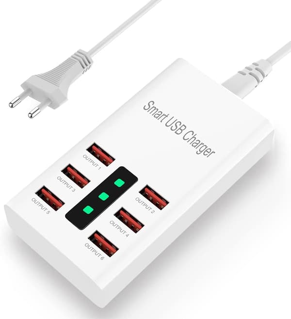 USB-lader, 30W 6 USB-A-porter, Universal lader kompatibel DXGHC